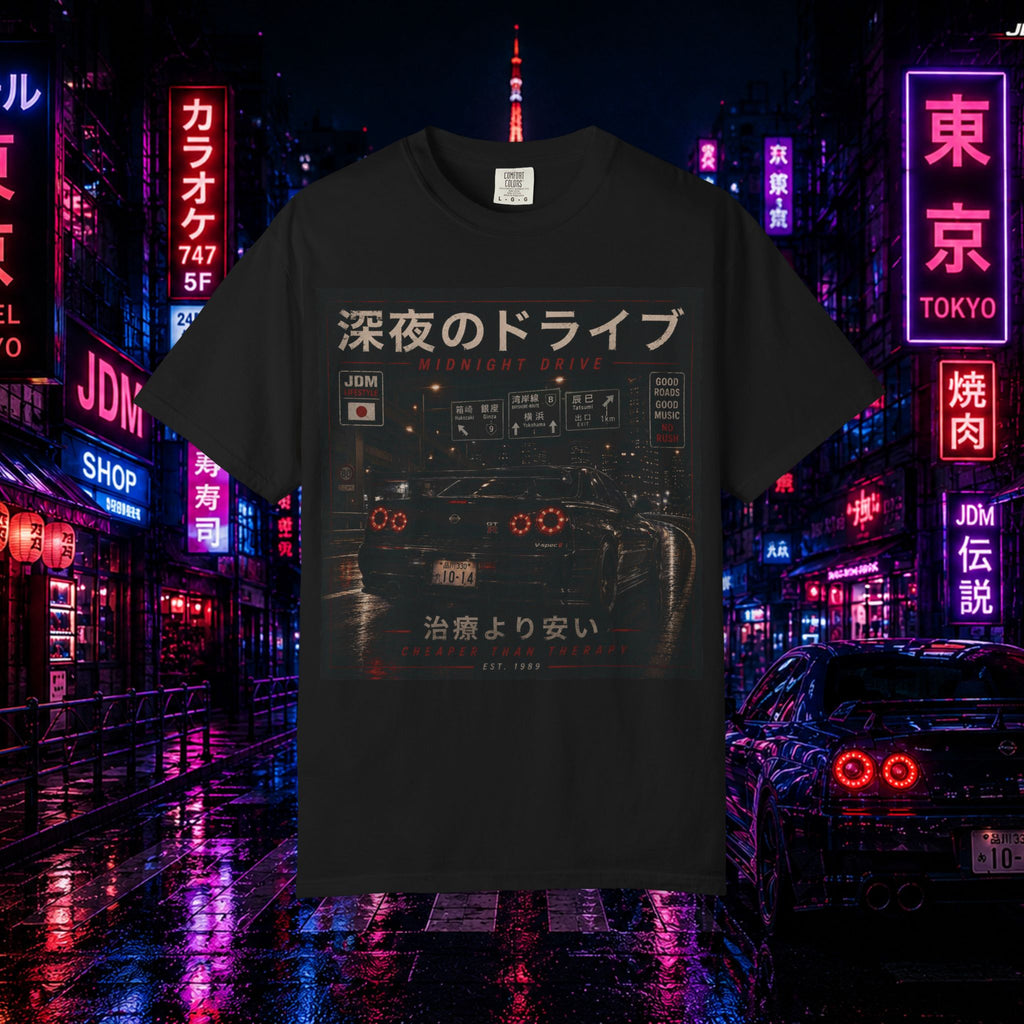 Midnight Drive JDM T-Shirt | Japanese Street Racing Tee | Retro Tokyo Car Culture Shirt | JDMERA