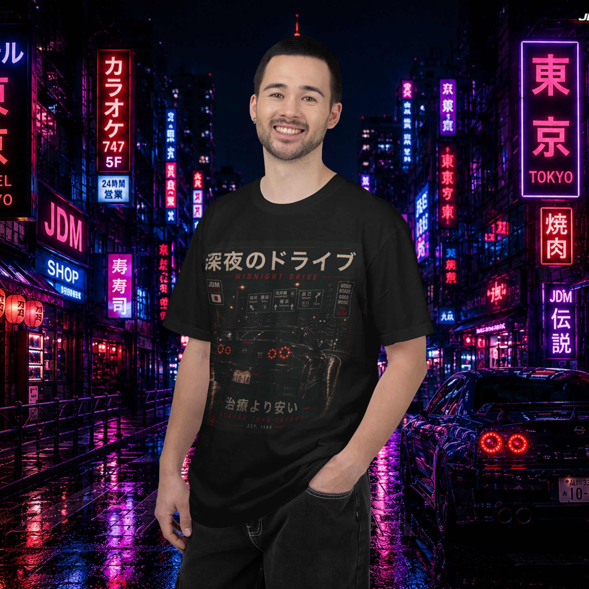 Midnight Drive JDM T-Shirt | Japanese Street Racing Tee | Retro Tokyo Car Culture Shirt | JDMERA